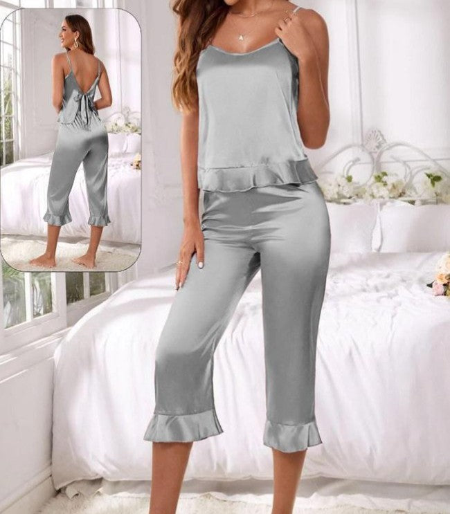  JINGGUIYU SATIN SILK PAJAMA Women's Set Pajama Button PIGIAMA  DONNA PJS WIRTINAME PIJAMA Supreme Wear Nightwear Pizama Damska 2PCS (Color  : Beige, Size : XL) : Clothing, Shoes & Jewelry