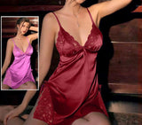 Satin lingerie with shoulder straps, an opening from the side - with lace from the side and chest