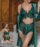 Lingerie 3 pieces - lace crop top, hot shorts - and a satin robe