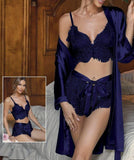 Lingerie 3 pieces - lace crop top, hot shorts - and a satin robe