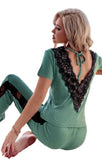 Two-piece Lycra pajama - with lace on the sides of the pants and the back