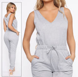 Melton cotton jumpsuit - with a tie in the middle
