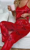 Two-piece satin pajama with hearts print