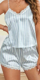 Two-piece satin pajama - striped - with lace around the chest