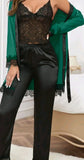 3-piece pajamas - lace top, satin pants and robe