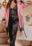 3-piece pajamas - lace top, satin pants and robe